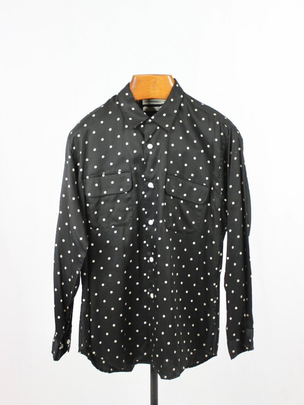 Vintage CLUB MONACO Black White Polka Dot Sateen Twill Button Down Shirt, Size M